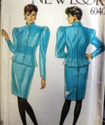 6040 80S NL BUTTON HI NECK LS JACKET,SKIRT PATTERN 8-18